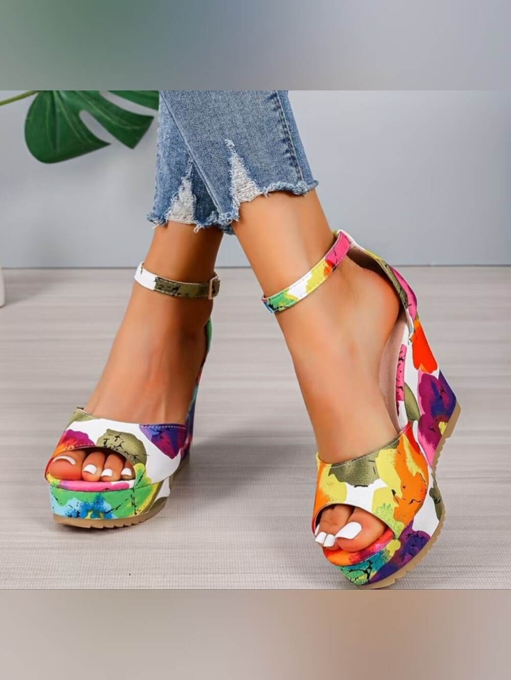 NWT Hot 🔥 HIGH WEDGE HEELS FLORAL PRINT ANKLE STRAPS & PURSE CLUTCH CROSSBODY